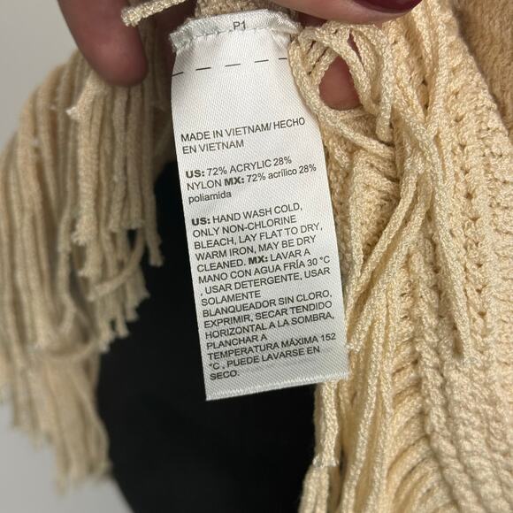 Chicos Pullover Short DLMN Sleeve Knit Sweater Tee w/ Fringe Sand Cream Plus XL - Picture 10 of 11